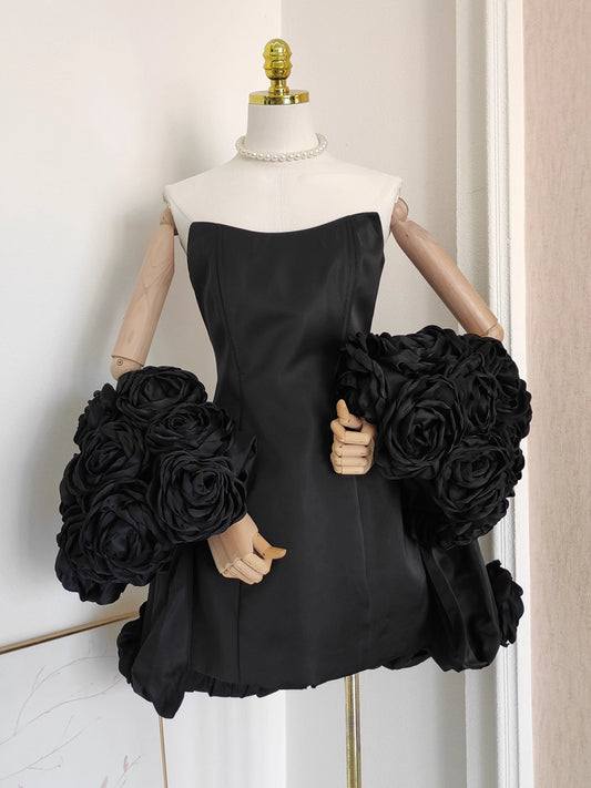 Black Tube Dress with Floral Shawl