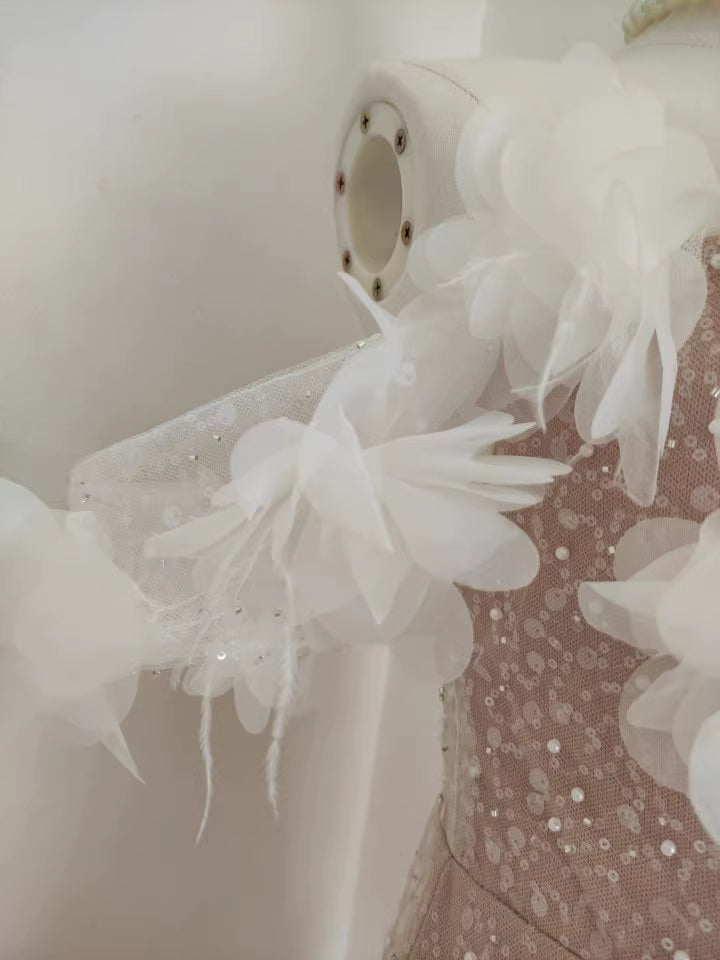 Nude Flower Off Shoulder Dress