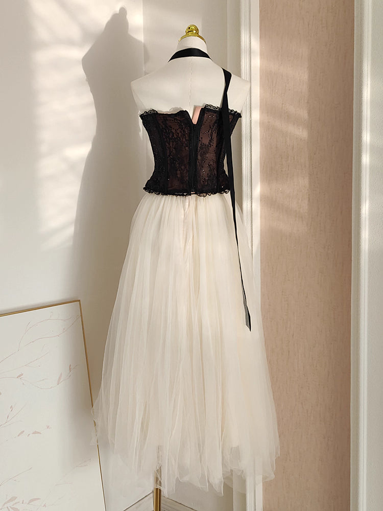 Black Corset and White Skirt Set