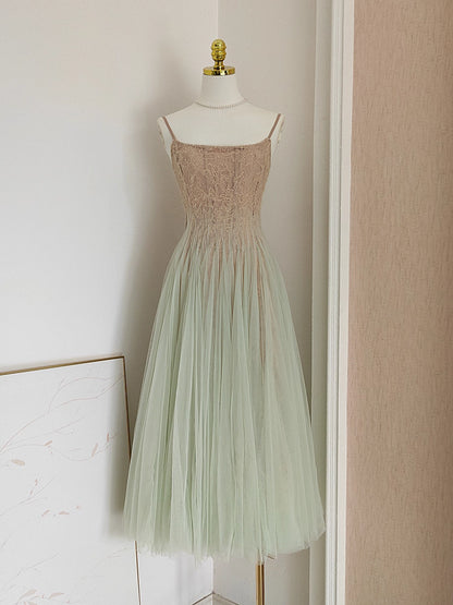 Brown Green Lace Dress