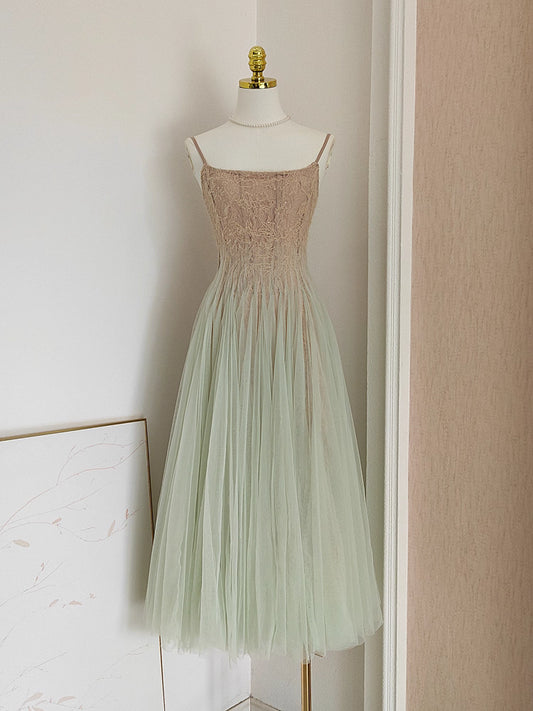 Brown Green Lace Dress