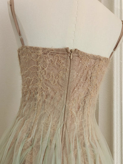 Brown Green Lace Dress