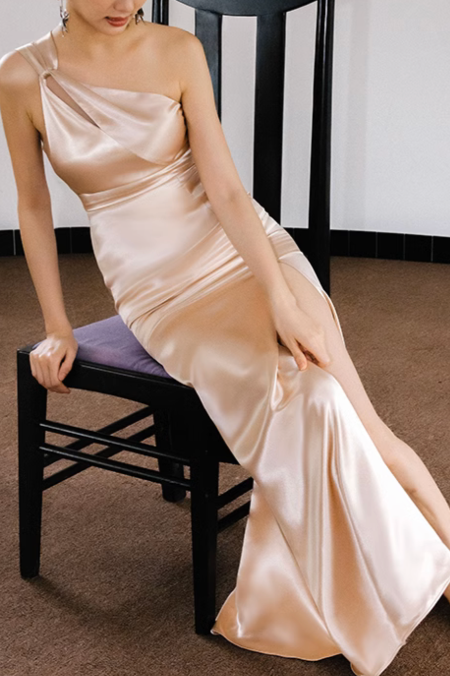 Beige Silk Long Dress
