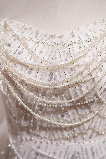 White Pearl Sequin Long Gown